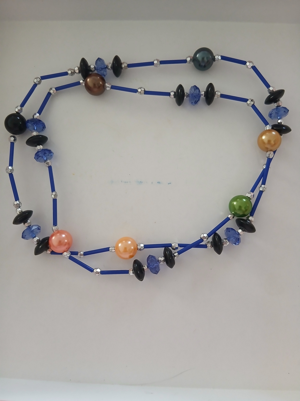 Multicolor Pearl & Blue Bead Women's Necklace